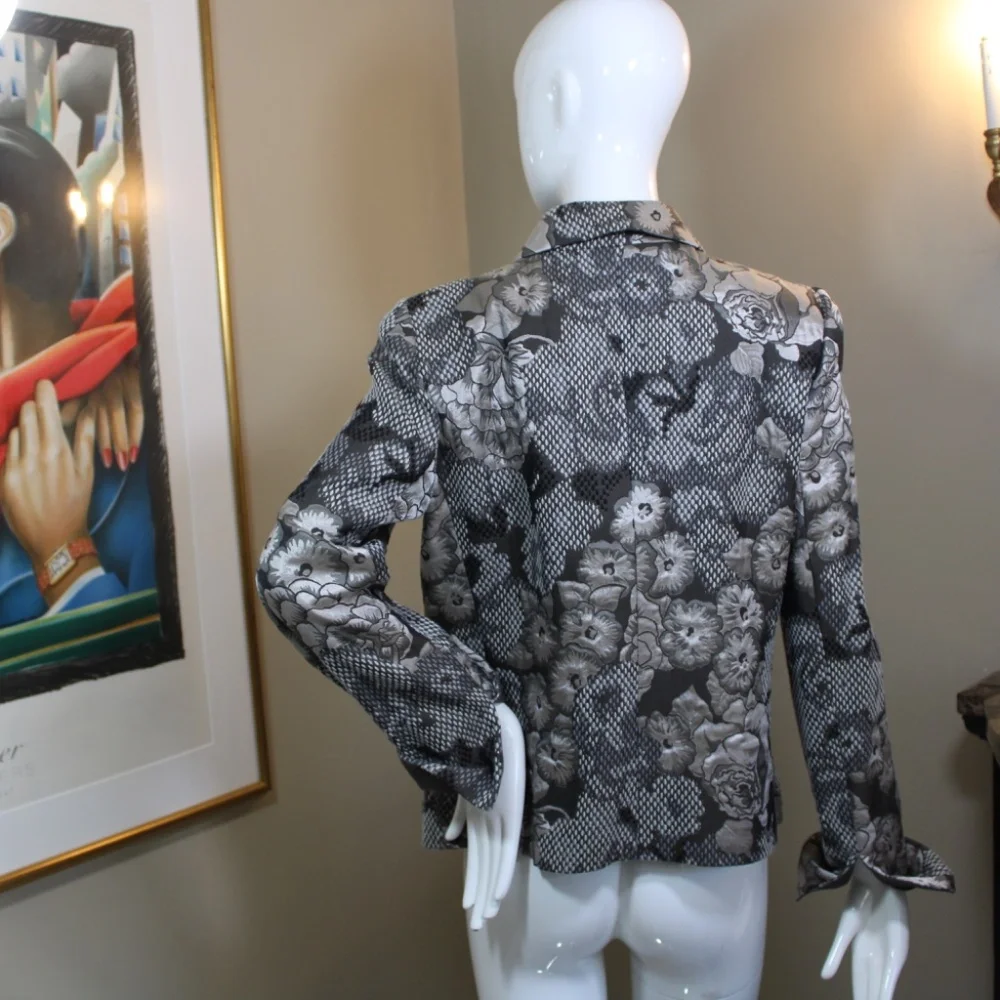 Armani Collezioni Black & Ivory Floral Print Jacket Silk linned– Size 8